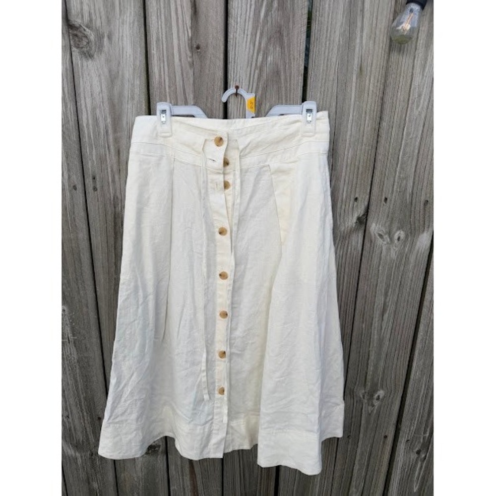Coastal Boho A New Day Midi Skirt Small Off White Linen Blend Button Front